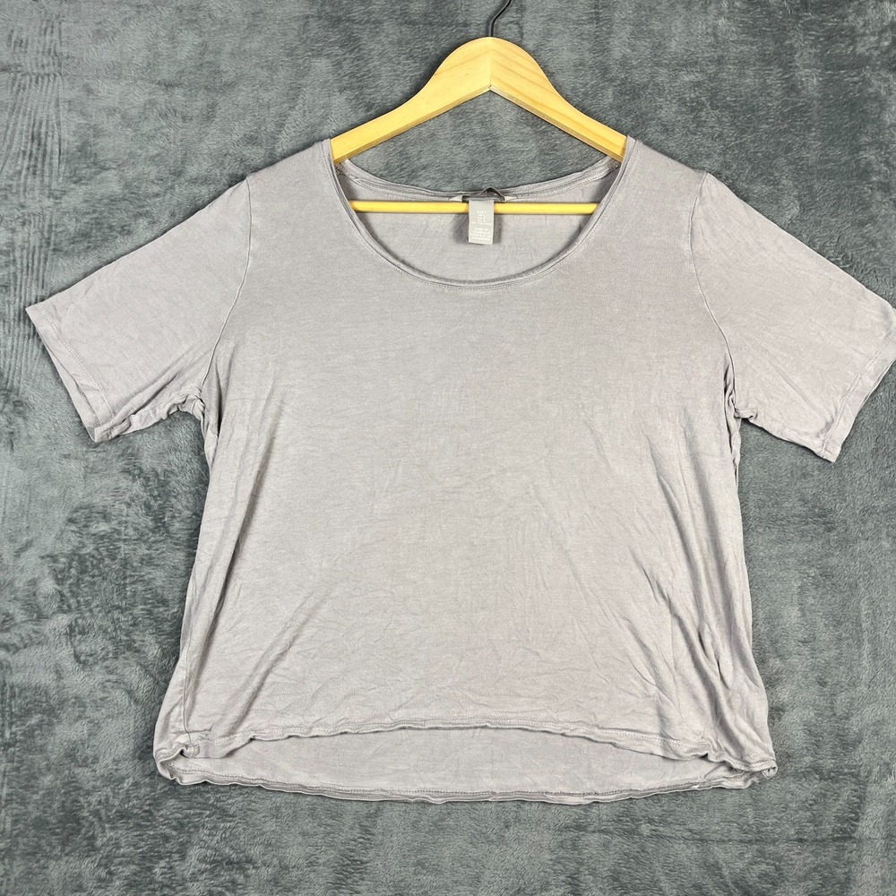 H&M Tee Shirt Womens Large Light Gray Relaxed Fit Scoop Neck Short Sleeve Casual